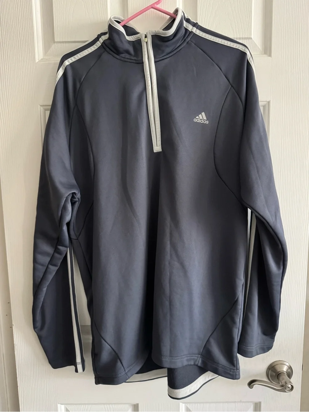 Adidas Men's Grey 3-Stripe 1/4 Zip Pullover Sweatshirt Size XL - Picture 3 of 4